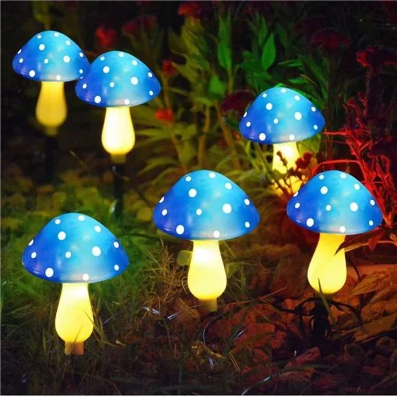 8-Pack Blue Solar Mushroom Garden Lights - Waterproof - Mushroom Lamp Decor - Picture 1 of 5